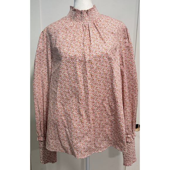 POMANDER PLACE x Tuckernuck Floral Modoc Blouse Smocked Mock Neck Size S - Picture 2 of 5
